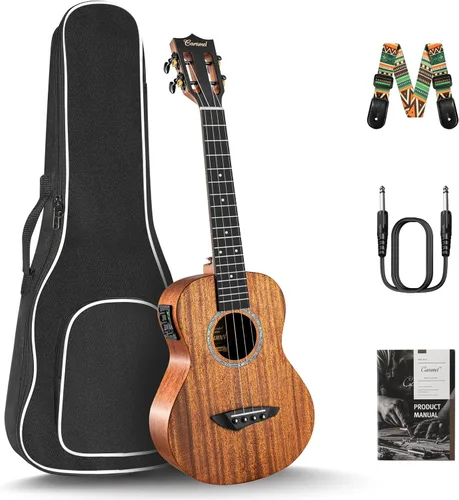 Vista 11 de Caramel Ukulele Eléctrico Tenor CT204 de Madera de Acacia Totalmente Maciza de 26 Pulgadas, Kit Profesional de Ukulele para Principiantes, Paquete