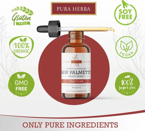 Vista 3 de Pura Herba Saw Palmetto Tintura Extracto de hierbas premium sin alcohol de bayas de palma enana americana Suplemento botánico líquido Fórmula