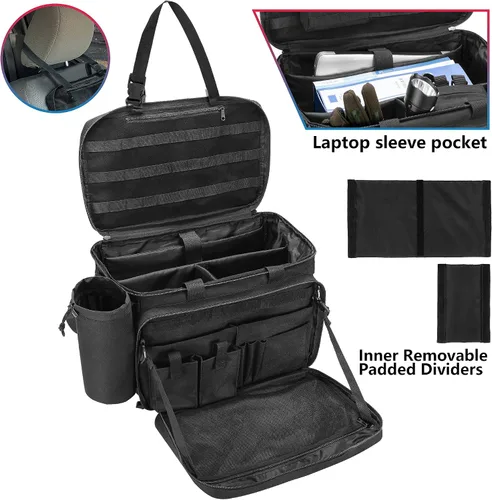 Vista 3 de Bolsa de patrulla Trunab para aplicación de la ley, bolsa de servicio policial, organizador de asiento delantero de automóvil compatible con laptop