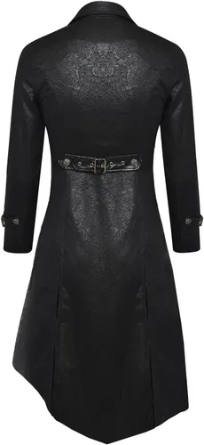 Vista 2 de Vnyeelfy Chaqueta de cuero de terciopelo para mujer, estilo gótico, steampunk, gabardina larga