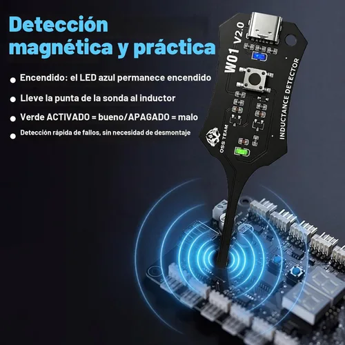Vista 4 de 4 probadores de inductancia tipo C, herramienta de comprobación rápida de la bobina de la placa base con indicación de falla para teléfono y PC