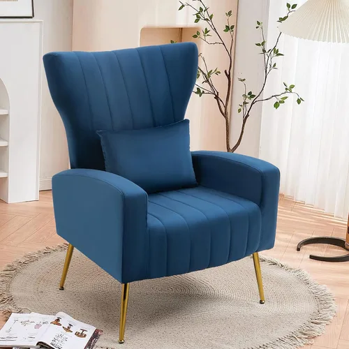 Vista 26 de ZJhome Sillas Modernas para Sala de Estar de Terciopelo Silla de Acento Sillón con Almohada Lumbar, Sillas de Dormitorio de Respaldo Alto Silla