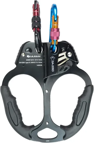 Vista 4 de Ascensor de mano CE, equipo de engranaje de rapel de 308.6 lbs con mango de goma ergonómico para arbolista de árboles de escalada en roca