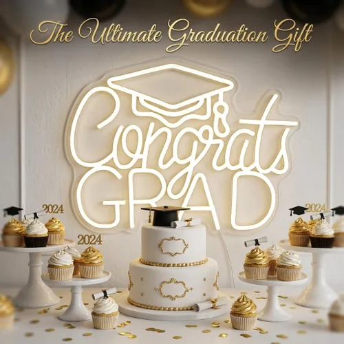 Vista 5 de Letrero de Felicitaciones Graduación Neón 2025 - Decoración de Graduación USB Blanca Cálida para Telón de Fondo, Dormitorio, Noche de Prom