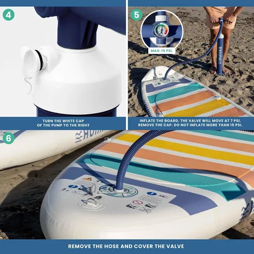 Vista 6 de HUIIKE Bomba manual de tabla de remo con bomba manual de doble acción de 15 PSI, bomba de mano estable para paddleboard, bomba de mano