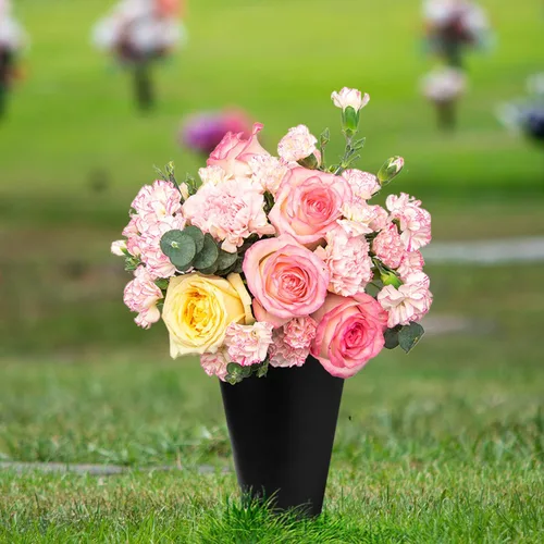 Vista 6 de Generic Jarrón de cementerio de metal con espuma floral y punta reforzada, jarrón rectangular negro para cementerio, funerales, día de los Caídos
