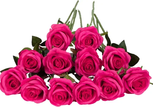 Vista 11 de Laelfe 12 PCS Flores Artificiales Rosas Negras, Flores de Seda Falsas de Tallo Largo Rosa Artificial para Decoraciones de Halloween Hogar Boda Negro