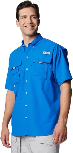 Vista 4 de Columbia - Camisa de pesca Bahama II, línea PFG, con factor de protección ultravioleta (FPU) 30, de manga corta, para hombre. azul (Vivid Blue)