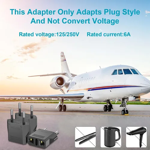 Vista 4 de Travel Adapter, 8 Pack of US/CA to European Plug Adapter Travel Power Plug Universal Power Jack Wall Plug Converter (Black)