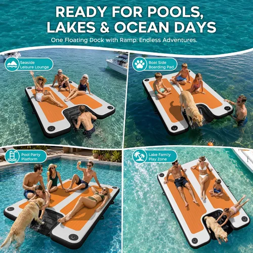 Vista 3 de AWEMUFA Muelle flotante inflable con rampa de 5 pies/6 pies/8 pies/10 pies, plataforma flotante flotante, tapete flotante de isla flotante, flotador