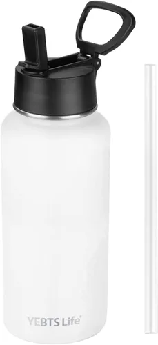 Vista 17 de Botella de agua aislada con popote, botella de agua deportiva de acero inoxidable aislada al vacío de 32 onzas, mantiene el frío y el calor, botella