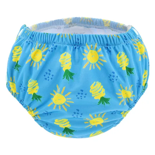 Vista 4 de Pañal de natación ajustable para niños pequeños, tamaño 5 y 6, color azul, con piña, reutilizable