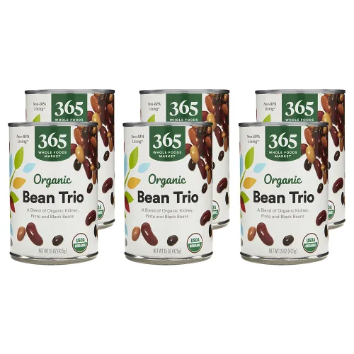 Vista 10 de 365 by Whole Foods Market, Frijoles orgánicos estables para estantes, trío de frijoles (una mezcla de riñón orgánico, pinto y frijoles negros), 15