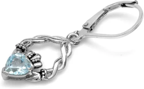 Vista 3 de Silvershake Pendientes de plata de ley 925 con topacio azul con forma de corazón genuino de 1,1 quilates, Plata de ley, Topacio