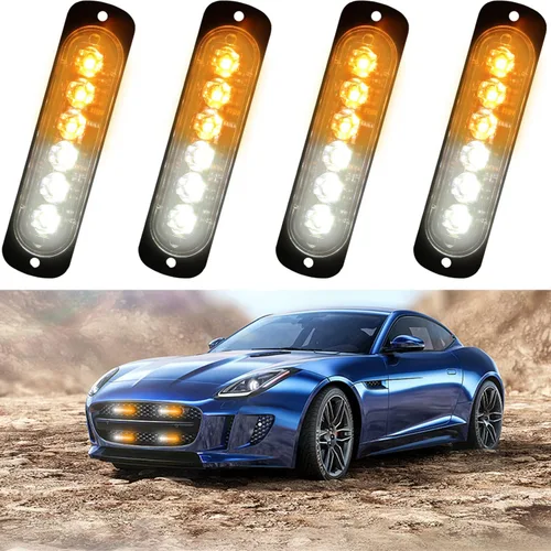 Vista 8 de Luz estroboscópica de advertencia para coche o camión (6 LEDS, ámbar/ámbar, 4 unidades)