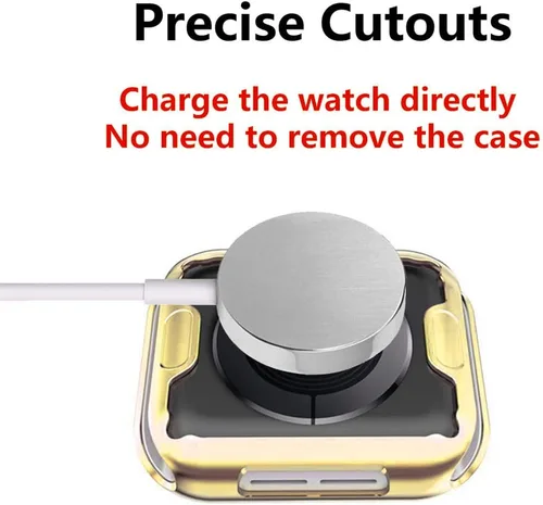 Vista 4 de Paquete de 4 fundas compatibles con Apple Watch Series 9/8/7 – protector de pantalla de 1.614 pulgadas, TPU suave, cobertura completa, chapada, a