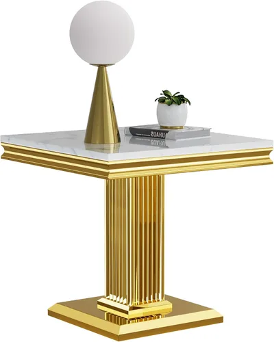 Vista 22 de Mesa de centro de lujo de mármol sintético con base en U de Mármol A-blanco oro15