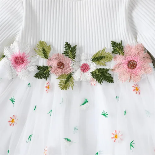 Vista 4 de PATPAT Baby Girl Dress Long Sleeve Tutu Dress Infant Girl Tulle Dress Flower Girl Party Birthday Princess Dresses