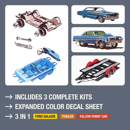 Vista 3 de AMT Cal Drag Combo 1964 Galaxie, AWB Falcon & Trailer Kit de modelo a escala 1:25