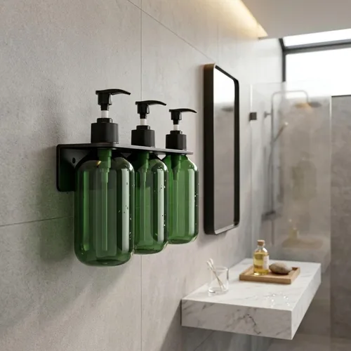 Vista 7 de Dispensador de jabón de ducha recargable Set 500ML con estante de pared