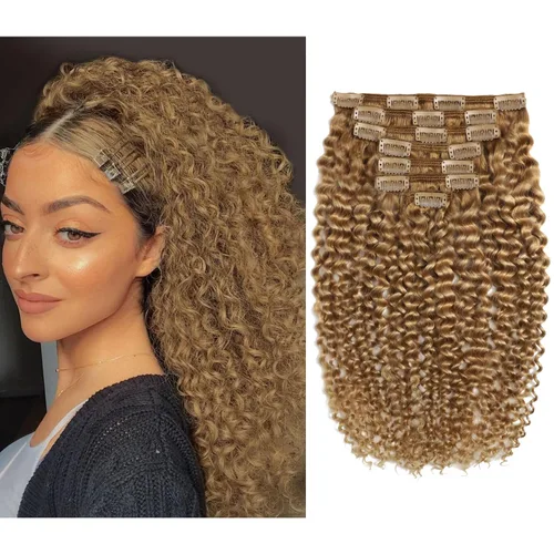 Vista 12 de Caliee - Extensiones de cabello rizado con clip 3B 3C Jerry, extensiones de clip de cabello rizado 14 pulgadas 1B color natural, extensiones