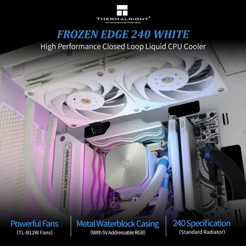 Vista 2 de Thermalright Frozen Edge 240 - Enfriador líquido para CPU, eficiente bomba controlada PWM de 2800 RPM, ventilador PWM de 4.7 in, piezas
