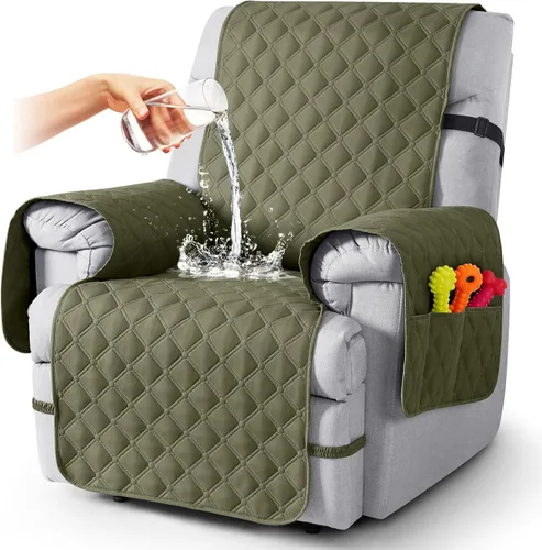 Vista 45 de TAOCOCO Fundas reclinables 100% impermeables, con correas para las piernas, funda de sofá reclinable reversible para silla reclinable, protector