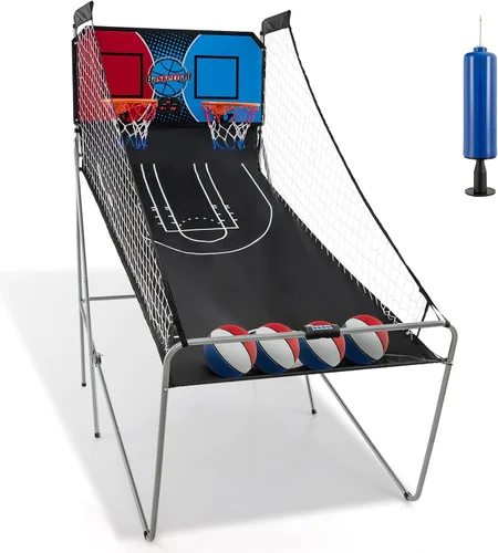 Vista 9 de Giantex Juego de Arcade de Baloncesto Plegable, 8 Opciones de Juego, Juego Electrónico de Tiro Doble para 2 Jugadores con 4 Bolas y Sistema de Negro