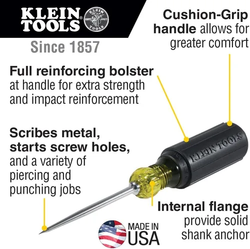 Vista 2 de Klein Tools Punzón de rascar 650 con mango de 3-12 pulgadas y agarre de cojín, fabricado en Estados Unidos