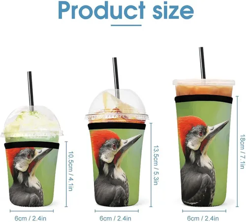 Vista 2 de Cute Pileated Woodpecker Reusable Insulated Neoprene Iced Coffee Cup Sleeves 3 Sizes Diving Material Cup Durable Beverage Covers for Cold Coffee Tea