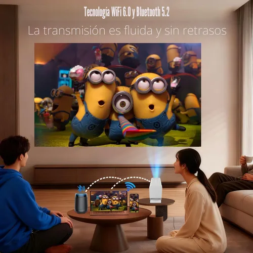 Vista 4 de [Proyector inteligente con aplicaciones] Mini proyector compatible con 4K con WiFi y Bluetooth, proyector de películas XENPONAD para dormitorio