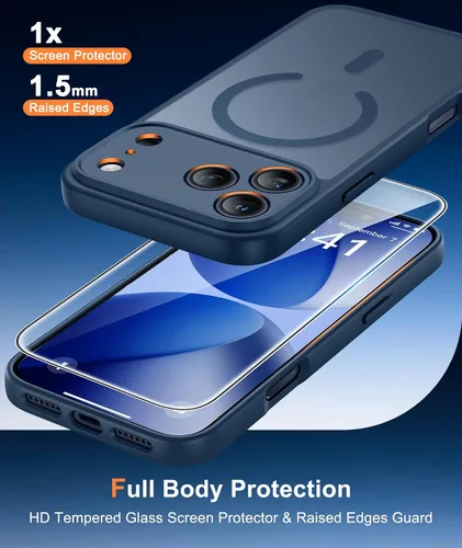 Vista 113 de FNTCASE Funda para iPhone 17 Pro: Fundas delgadas translúcidas de color azul claro compatibles con MagSafe, protección completa de la cámara