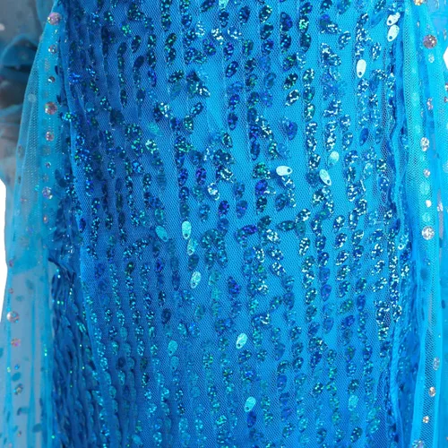 Vista 6 de Dressy Daisy Disfraces de princesa de hielo para niñas, vestido de lentejuelas con manga larga de tren, azul rosa intenso, blanco