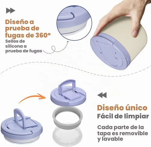 Vista 5 de Tarro aislado al vacío de 14 onzas con tapa de hebilla, termo de sopa para niños de comida caliente, boca ancha, a prueba de fugas, de acero