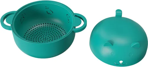 Vista 5 de Taza de ramen de 68 onzas para microondas, olla para fideos, vaporera para cocinar alimentos y verduras con colador removible, verde Sin BPA