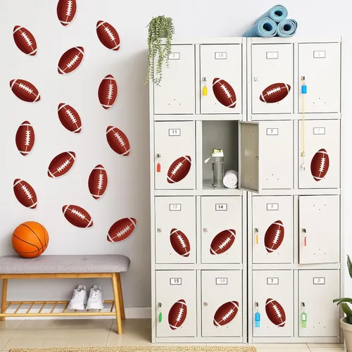 Vista 4 de 50 recortes de papel de fútbol de rugby, recortes temáticos de fiesta de fútbol, decoraciones de tablón de anuncios con 100 puntos de pegamento