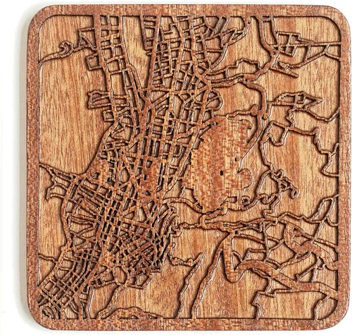 Vista 58 de Posavasos Amsterdam Map by O3 Design Studio, 1 pieza, posavasos de madera Sapele con mapa de la ciudad, hecho a mano, varias ciudades opcionales