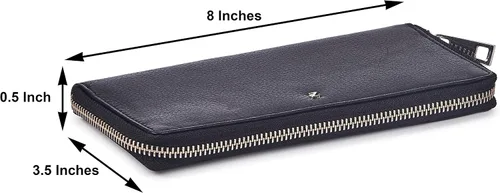 Vista 6 de Zinda Genuine Leathers Cartera con cremallera alrededor de la cartera para mujer con protección RFID, Negro -, Cartera para mujer