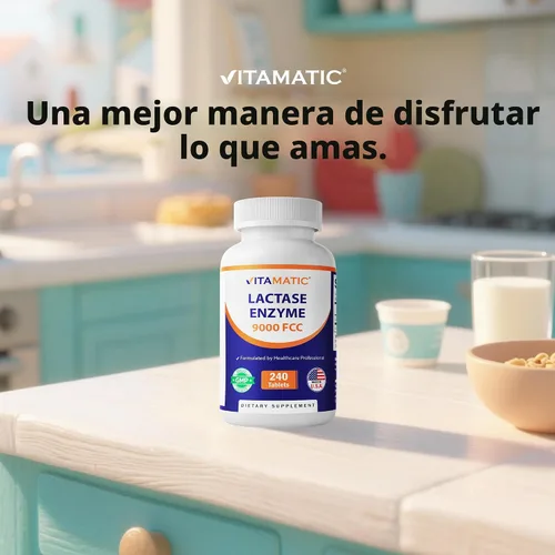 Vista 6 de Vitamatic Enzima de lactasa 9000 FCC 240 comprimidos - Caplets de alivio para la intolerancia a la lactosa