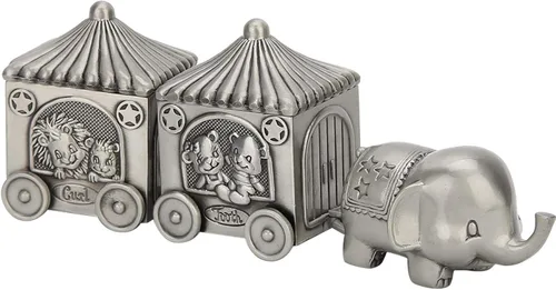 Vista 2 de Agatige Caja de dientes de tren para niños y niñas, elefante de metal, caja de recuerdo de bebé, cofre del tesoro, soporte de dientes para niños