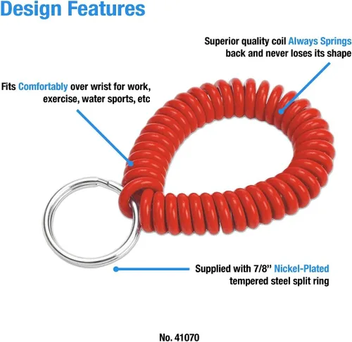 Vista 18 de Lucky Line - Resorte de muñeca en espiral de 2 pulgadas de diámetro con llavero de acero, multicolor, pulsera flexible para muñeca, se estira hasta
