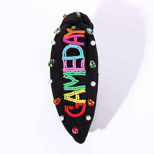 Vista 6 de YAHPERN Diadema anudada de perlas de cristal, diadema ancha con nudo superior para mujer, accesorios para el cabello deportivos, béisbol, fútbol