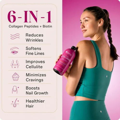 Vista 2 de Zena Nutrition Colágeno líquido para mujeres, con biotina, suplemento para el cabello, la piel y las uñas [30 porciones] 2500 mg de péptidos