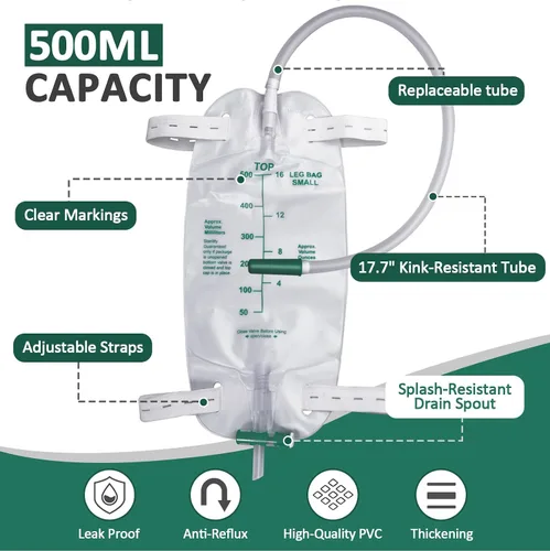 Vista 2 de Paquete de 5 bolsas para piernas de 16.9 fl oz con tubo de 18 pulgadas, portátil y portátil para actividades al aire libre, viajes y sobre