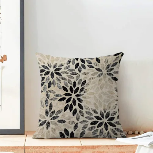 Vista 3 de Juego de 2 fundas de almohada florales negras de 18 x 18 pulgadas, decoración de granja de dalia para exteriores, diseño geométrico, fundas de cojín