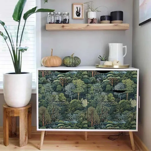 Vista 4 de MuralPeel Papel Tapiz Adhesivo y Removible de Bosque Verde Árboles de Verano Río Paisaje Vintage Fácil de Despegar Papel de Contacto Autoadhesivo