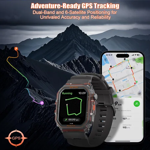 Vista 8 de Relojes inteligentes militares con GPS integrado, más de 100 modos deportivos para hombres, reloj inteligente para teléfonos Android y iPhone