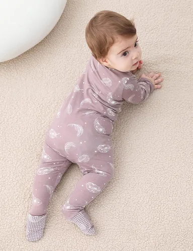 Vista 3 de Owlivia Pijama de bambú para bebé y niña, con cremallera frontal antideslizante