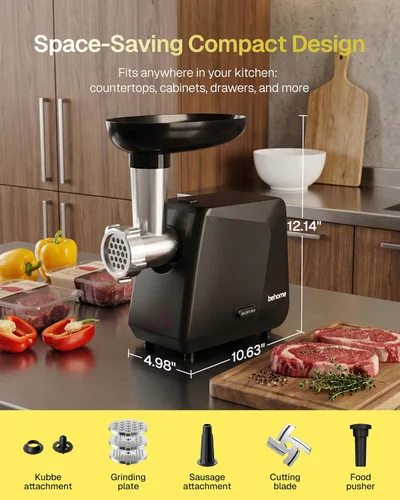 Vista 6 de Behome Electric Meat Grinder for Home Use, 2800W Max Heavy Duty Meat Grinder with Reverse Function 3 Grinding Plates, Powerful Food Grinder for Home