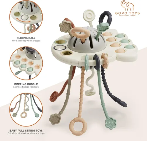 Vista 5 de GOPO TOYS Juguetes Montessori para niños mayores de 18 meses – Juguetes de clasificación y apilamiento de madera y juguete de actividad de cuerda